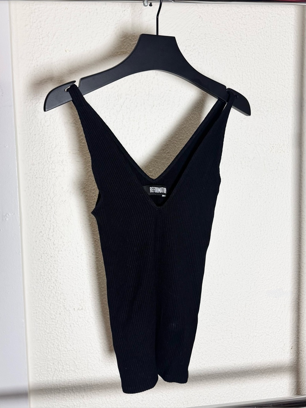 Reformation Black Ribbed V-Neck Tank Top